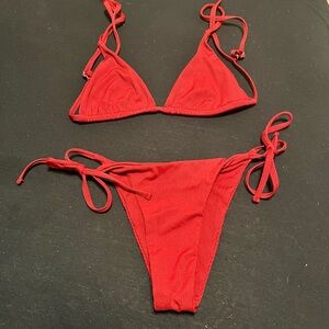 Zaful Scarlet Ribbed Bikini Set